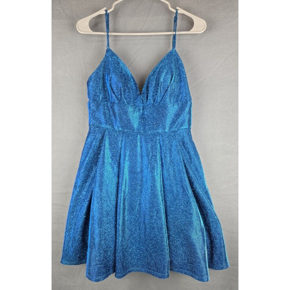 B Darlin Juniors Glitter Knit Skater Dress Blue Size 11/12 Party Homecoming